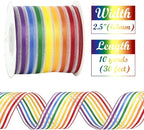 HUIHUANG Rainbow Stripe Sheer Wired Ribbon 2.5 inch Multi-Colored Stripes Wire - Image 2