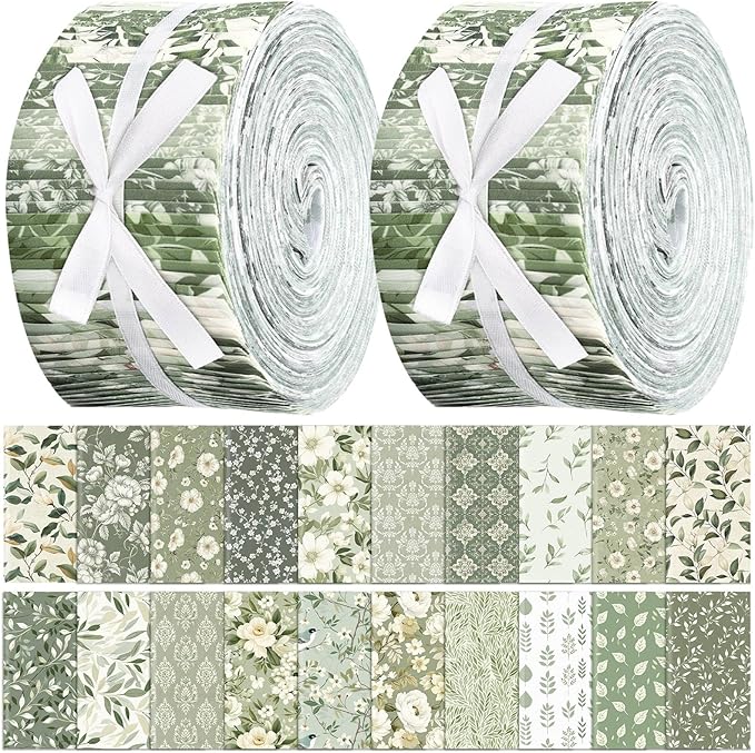 Hosuly 40 Pcs Sage Green Floral Fabric Spring Flower Jelly Fabric Quilting by Hosuly