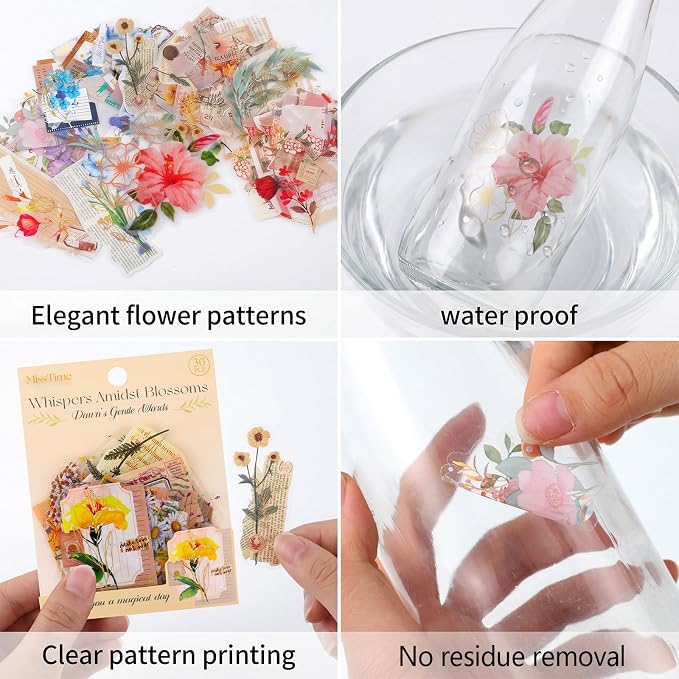 Pengxiaomei 210 Pieces Flower Stickers, Scrapbooking Stickers Self-Adhesive - Image 3