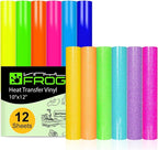 VINYL FROG Neon HTV Vinyl PU Fluorescent and Glitter Heat Transfer Vinyl Bundle by VINYLFROG