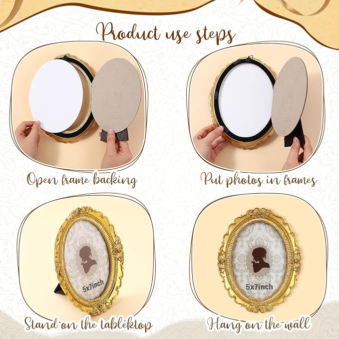Vicenpal 3 Pcs Tiny Picture Ornate Frames 5 x 7 Inch Small Vintage Oval Picture - Image 6