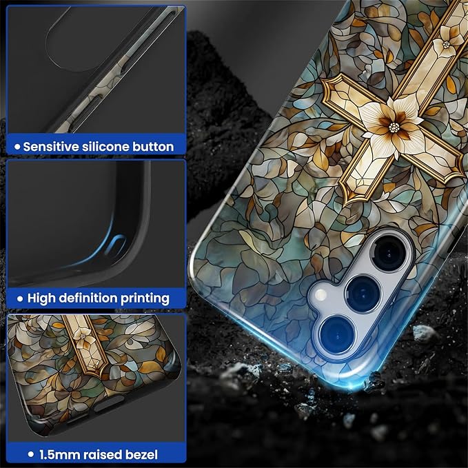 for Samsung Galaxy S25 Plus Case, Christian Cross Stained Glass Pattern Glossy - Image 4