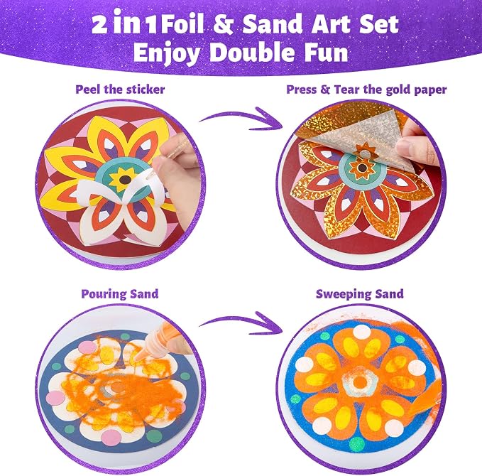 Foil Fun & Sand Art Kit for Kids, 2 in 1 Mandala Foil Arts and Sand Painting - Image 3