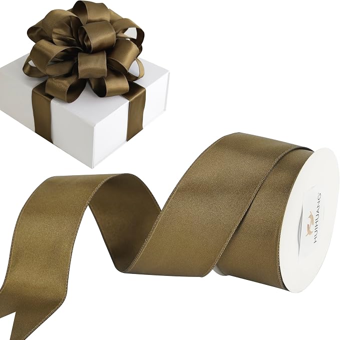 HUIHUANG Brown Wired Ribbon 1-1/2 inch Brown Satin Wire Ribbon by HUIHUANG