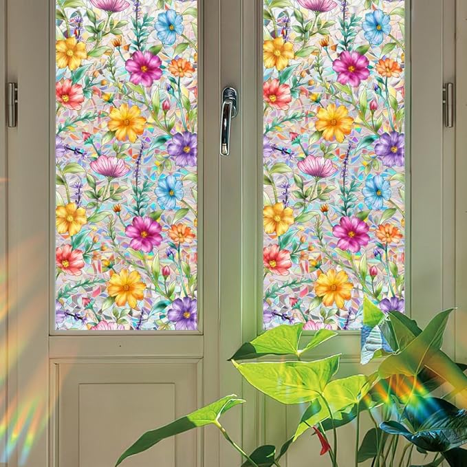 Calendula Officinalis Privacy Window Film, Static Cling Glass Film, Rainbow - Image 4