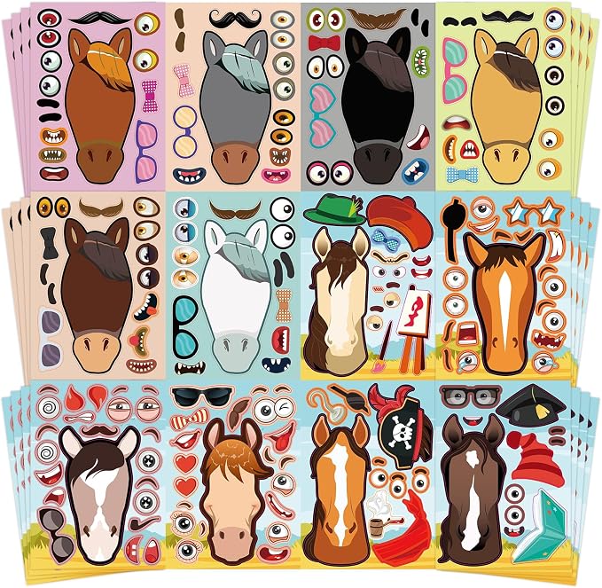 48 Sheets Create Funny Ponies Stickers, Make a Face Stickers by Cosomia