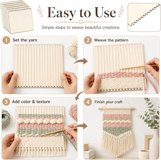Minatee 200 Pcs Beginners Wooden Loom Notched Weaving Loom Basket Weaving Tools - Image 4