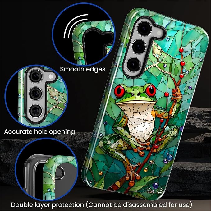 for Samsung Galaxy S23 Plus Case, Frog Stained Glass Pattern Glossy 2 in 1 - Image 5
