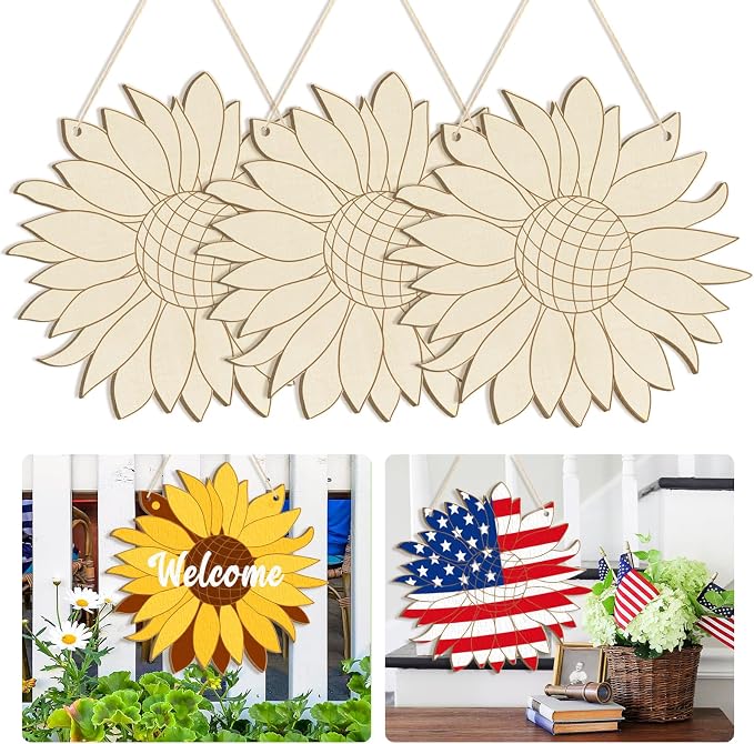 Large Size 12" Wooden Spring Ornaments to Paint, Flower Wooden DIY Blank by Sophena