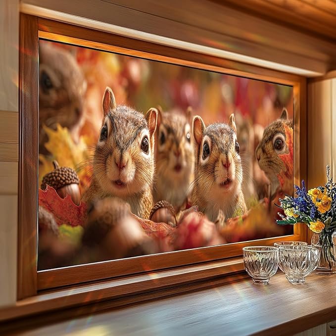 Autumn Squirrel Window Film 17.7 x 39.3 Inch Static Cling Fall Leaves Acorns by Unknown