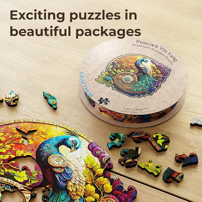CRAFTHUB Animal Wooden Puzzles for Adults – A3 Peacock Yin Yang - Image 7