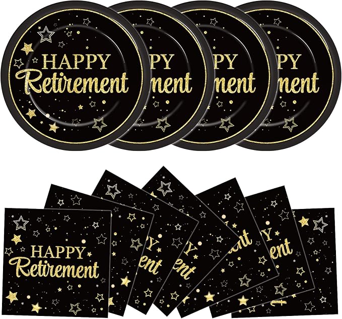 48Pcs Happy Retirement Paper Plates and Napkins Retirement Party Decorations by Qyeahkj
