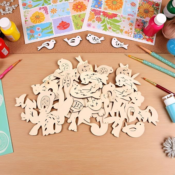 50Pcs Holiday Crafting Supplies and DIY Handmade Ornaments, Natural Unfinished - Image 2