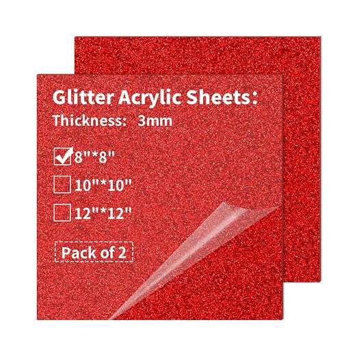 2 PCS 8 x 8 inch Glitter Colored Plexiglass Acrylic Sheets by gdhwcxl