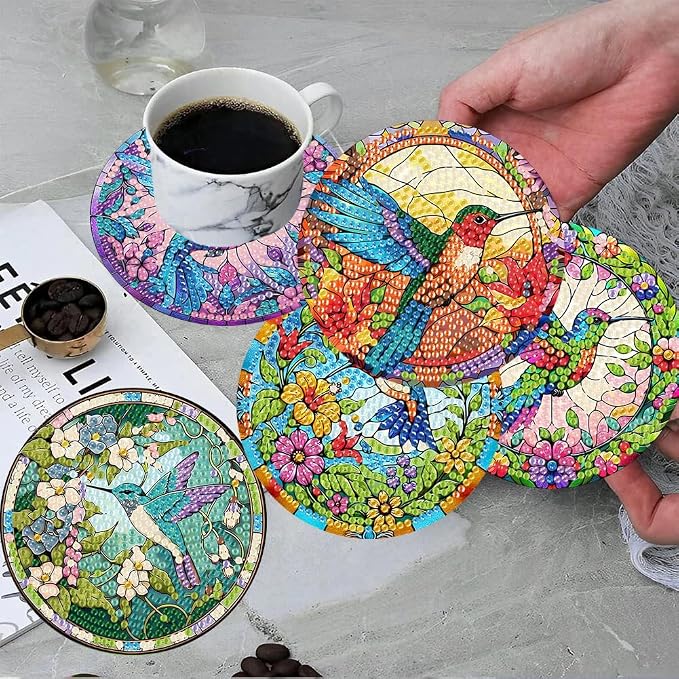 ijbnhd 8 Pcs Hummingbird Diamond Painting Coasters Kits - Image 4