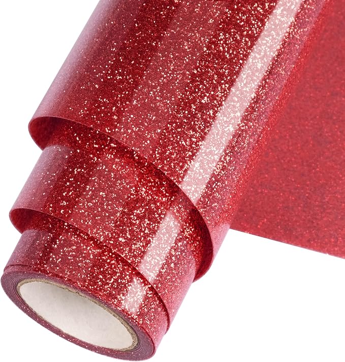 Red Glitter HTV Heat Transfer Vinyl Roll 12inch x 5 ft by WOOGLITTER