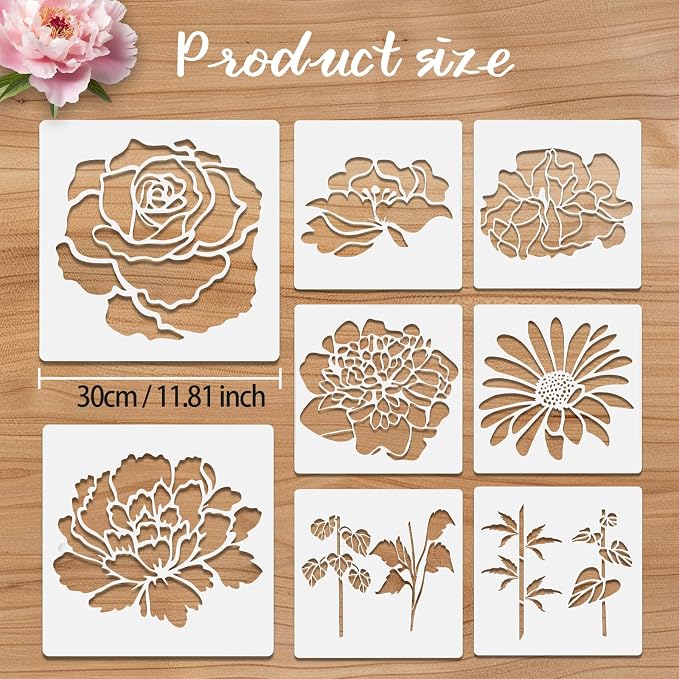 8 Pcs Large Flower Stencils for Painting, 11.81 X 11.81 Inch Flower Stencils - Image 2