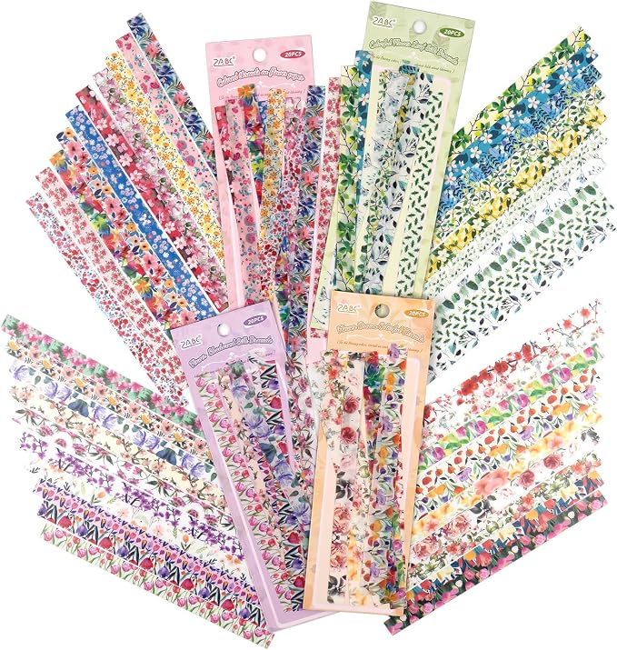 80 Pcs Vintage Botanical PET Flower Stickers Pack, Long Strip Transparent by DecorateYourWorld