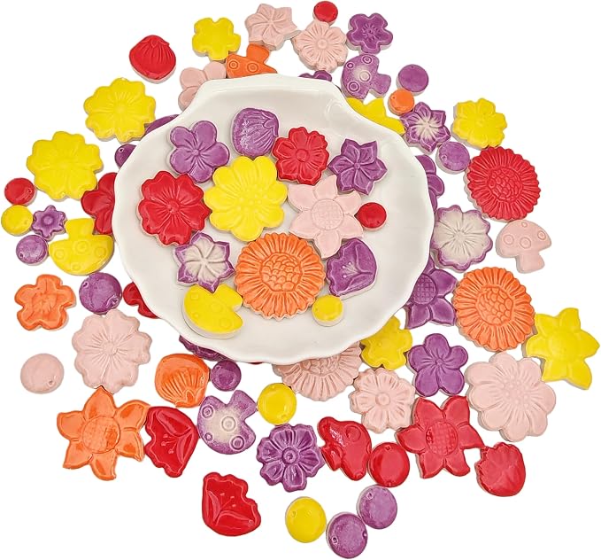 500g/1.1lb Ceramic Mosaic Tiles Mixed Shapes of Flowers, Mushrooms - Image 6