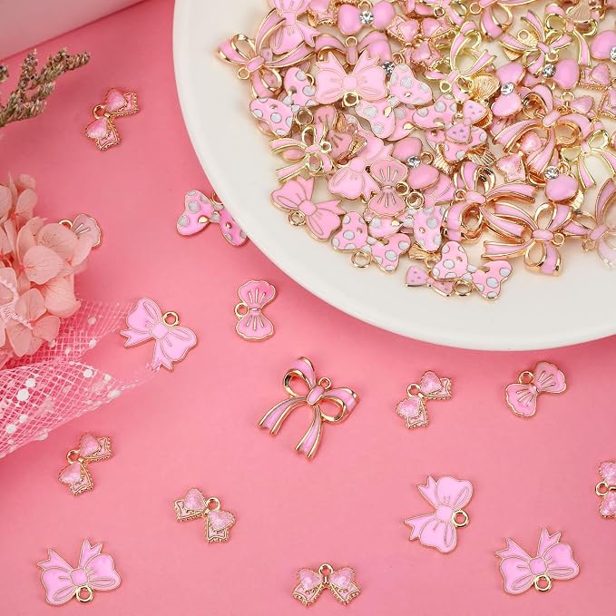MARFOREVER 120 Pcs Pink Bow Charms, Bowknot Charms - Image 5