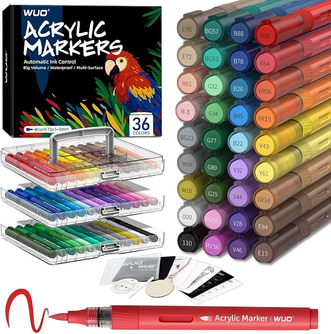 WUO 36 Colors Acrylic Paint Markers, Acrylic Paint Pens and Acrylic Markers by WUO