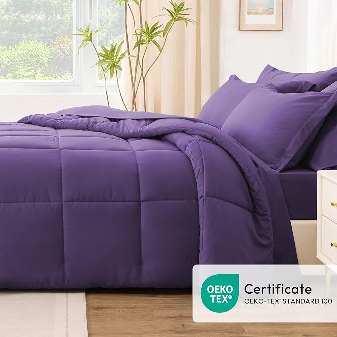 Love's cabin King Size Comforter Set Dark Purple, 7 Pieces King Bed in a Bag - Image 5