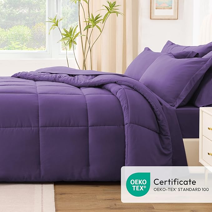 Love's cabin Full Comforter Set Dark Purple, 7 Pieces Full Bed in a Bag - Image 5
