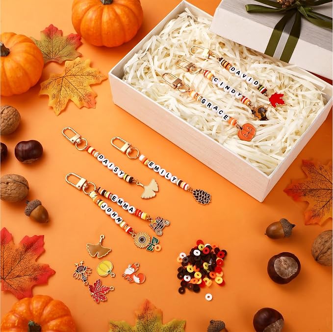 Tondiamo 2823 Pcs Thanksgiving Bead Keychain DIY Craft Making Kit Autumn Leaf - Image 5