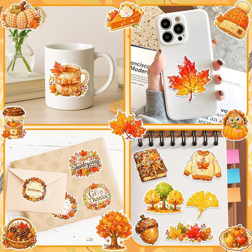 100 Pcs Thanksgiving Fall Waterproof Vinyl Theme Glitter Holographic Stickers - Image 2