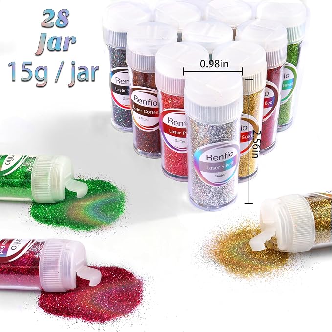 Renfio 28 Colors Holographic Glitter Set, 14.81oz 420g Ultra Fine Glitter - Image 4