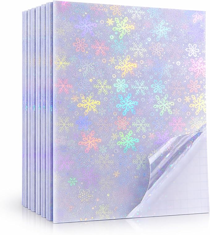 Bleidruck 25 Sheets Snowflake Holographic Clear Sticker Laminate Paper | A4 by VINYLSTICKERPAPER