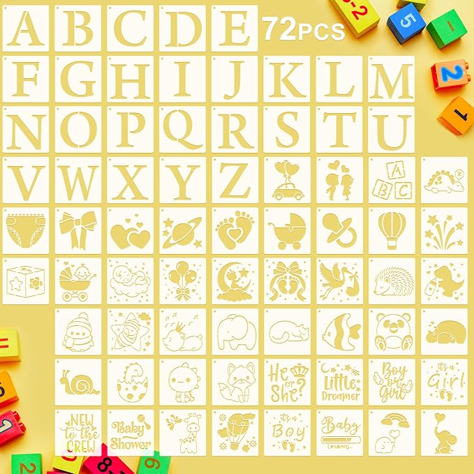 Marspark 72 Pcs Small Stencils for Crafts Reusable 3 Inch Stencils for Painting by Marspark