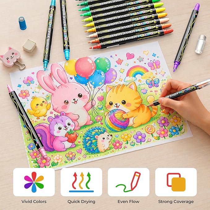 Betem 12 Colors Dual Tip Acrylic Paint Markers, Fabric Decorating Kits Premium - Image 4