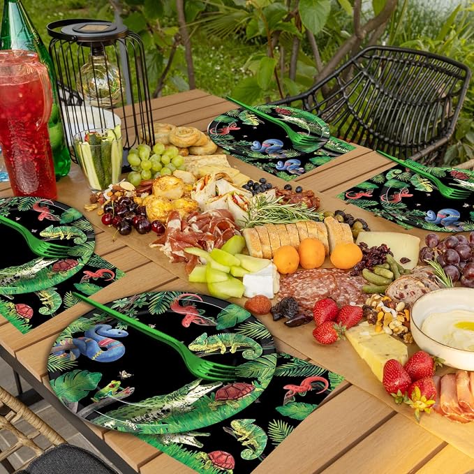 50 Guests Reptile Snake Party Plates and Napkins Party Supplies Jungle Swamp - Image 6
