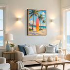 Pastel Gradient Surfboard Palm Tree Canvas Wall Art Print Tropical Summer Beach - Image 8