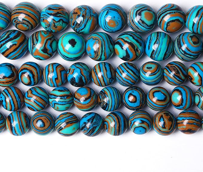 38PCS 10mm Natural Blue Malachite Stone Beads Round Loose Gemstone Beads - Image 2