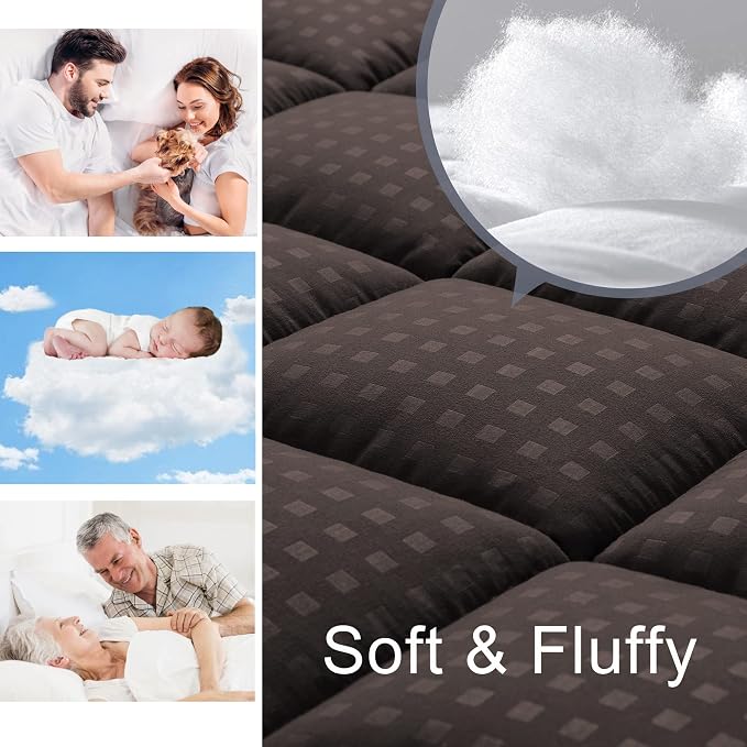 HYLEORY King Mattress Pad Quilted Fitted Mattress Protector Cooling Pillow Top - Image 3