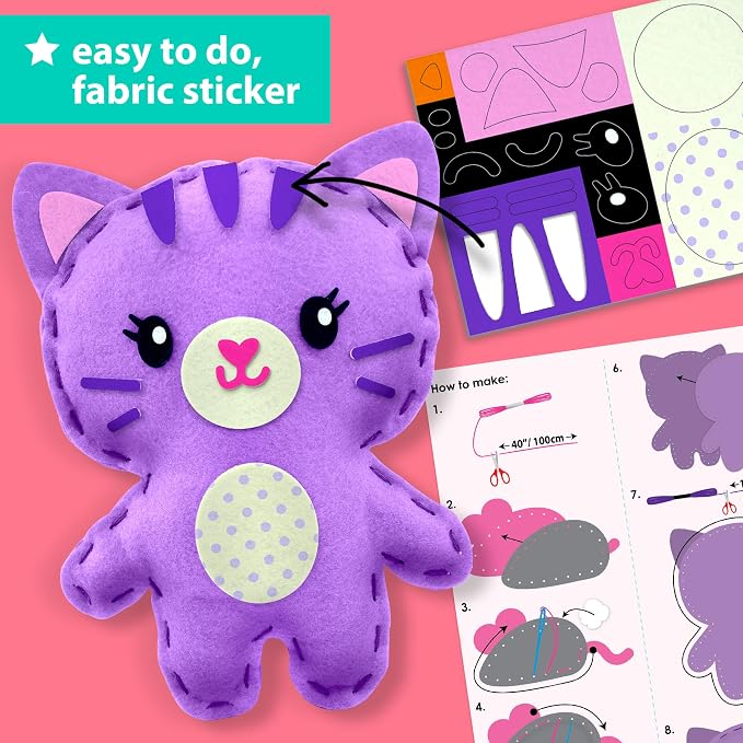 KRAFUN Beginner Sewing Kit, Sew Kitten & Mouse, Pre-Cut Felt, Kids Ages 5+ | - Image 5