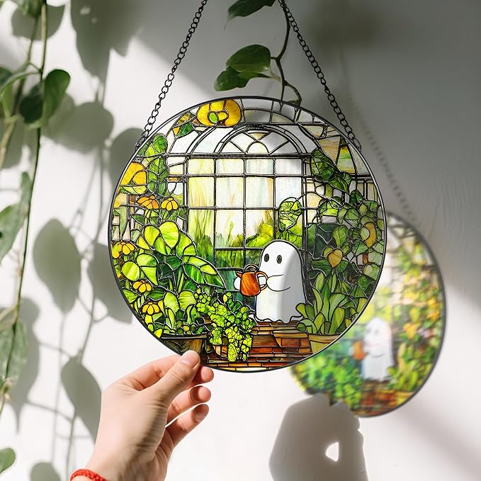 8'' Halloween Ghost Greenhouse Sun Catcher Ornament, Stained Glass Window - Image 3
