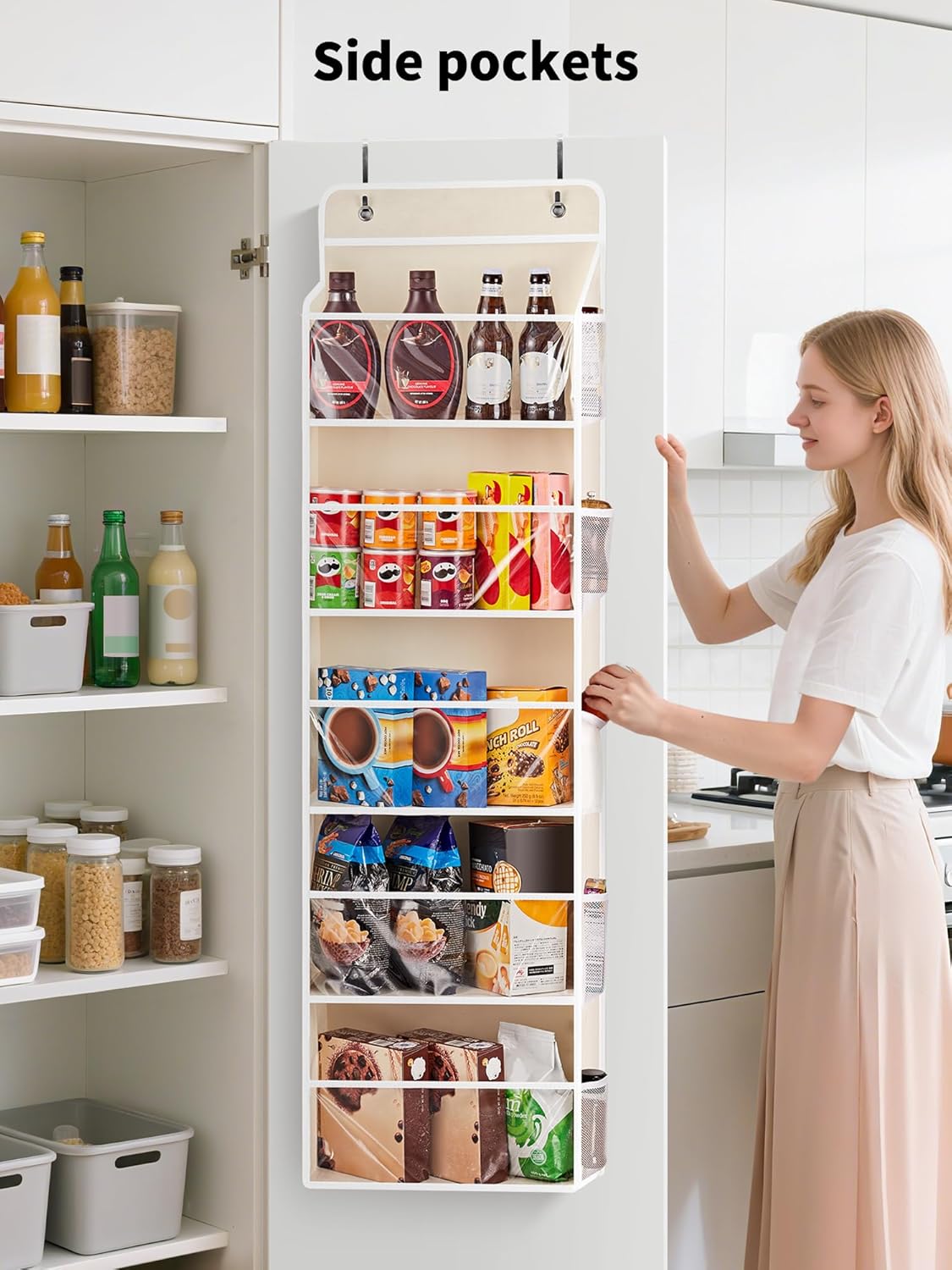 JARLINK Toy Stuffed Animal Storage, Over The Door Organizer W/Clear View Windows, 44lb Load, Baby Toy Storage Organizer for Nursery, Kid Bedroom, Newborn Baby Essentials (Beige)