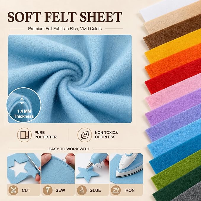 Baby Blue Large Felt Fabric 36" x 36", 1.4 mm Soft Felt Sheet, Nonwoven Fabric - Image 4