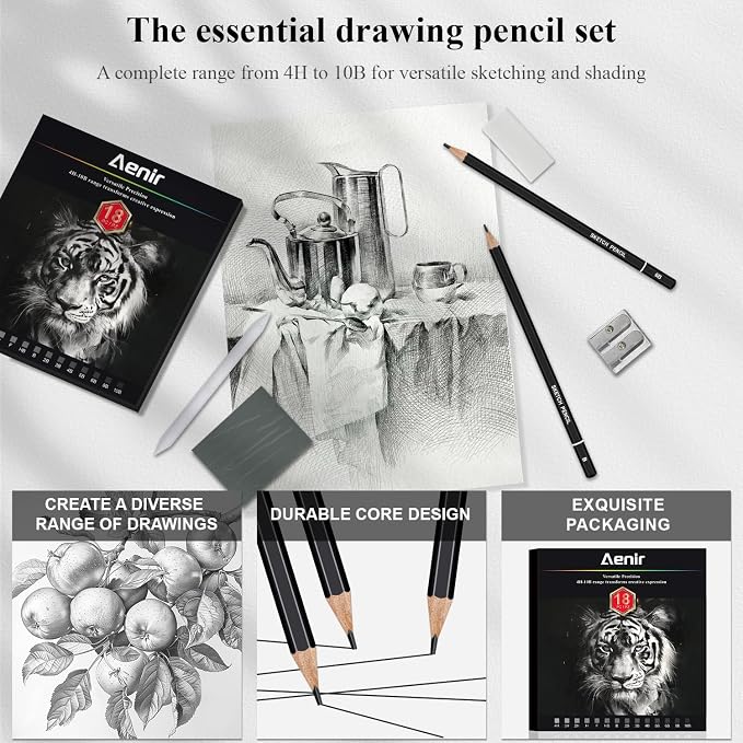 Aenir Sketch Pencils for Drawing, Drawing Pencils Set of 18, 10B–4H Graphite - Image 6