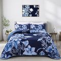 Floral Quilt Set King 3 Pieces Navy Blue Floral Quilt Coverlet Set Soft by DRUCON