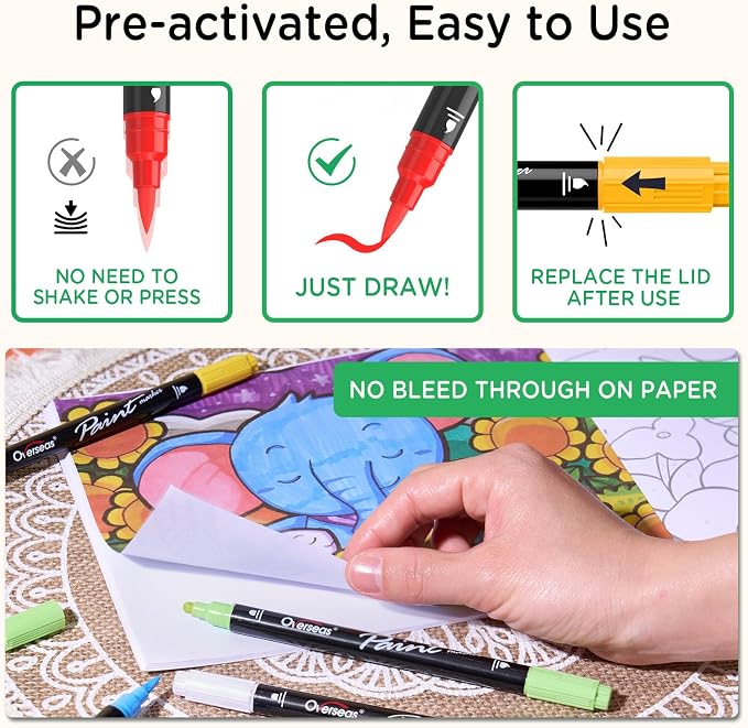 Overseas 6 Black Acrylic Paint Markers, Dual Tip Paint Pens Acrylic Marker | - Image 6