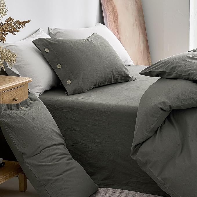 JELLYMONI 100% Washed Cotton Duvet Cover Queen – Soft, Breathable Linen-Look - Image 9