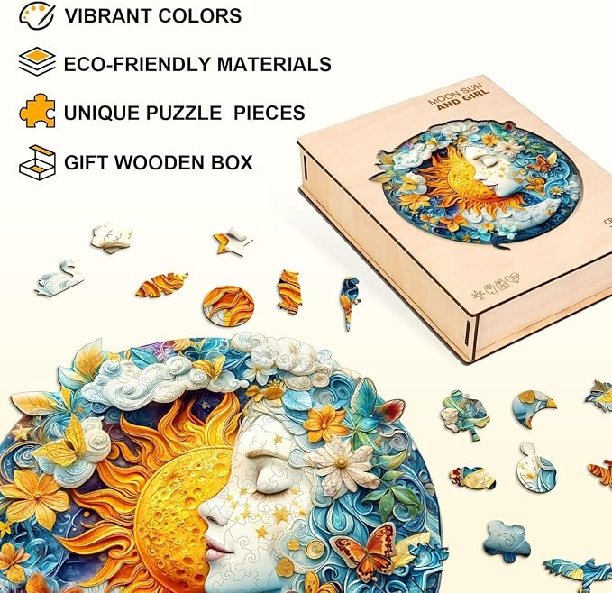 Moon Sun Face Art Puzzles Fantasy Flowers Round Puzzle Adults Gifts - Image 2