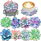 Clendo 8 Pcs Succulent Diamond Art Coasters Kit by Clendo