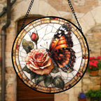 DASTOLL Stained Glass Window Hanging, Butterfly Picking Flowers Suncatcher - Image 3