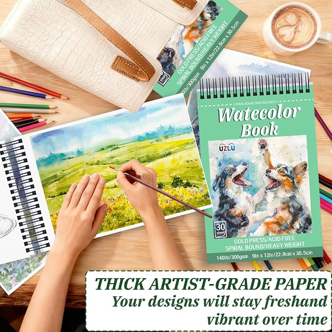 UZLU 6 Pack Watercolor Paper Pads, 9 x 12 Inch, 180 Sheets Total | 140 lb/300 - Image 4
