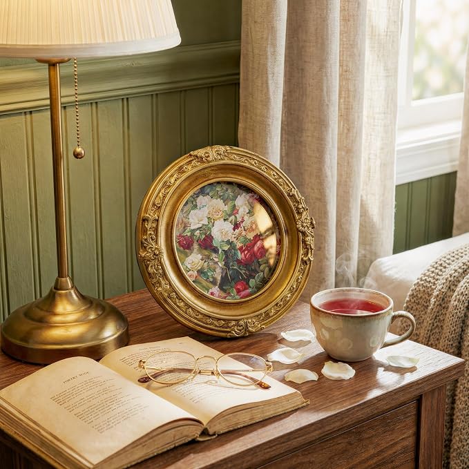 Cuspin Vintage Picture Frame 4x4 Gold Frames, Ornate Round Resin Photo Frame - Image 3